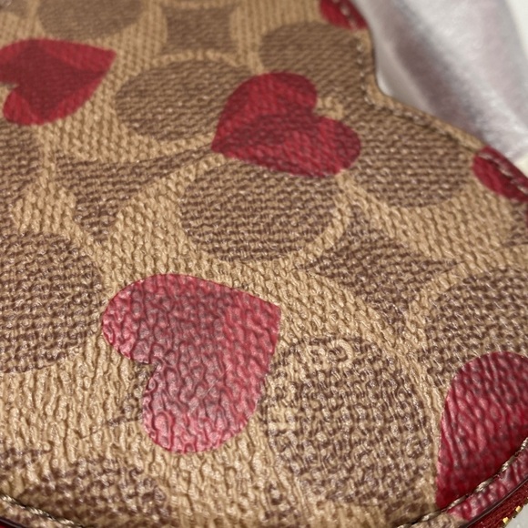 Coach Heart Coin Case In Signature Canvas With Red Print Love Purse Wristlet Bag - Picture 8 of 10